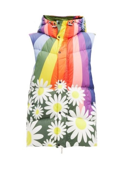 0 MONCLER GENIUS RICHARD QUINN Raquel rainbow and daisy-print hooded gilet / colourful gilets - flipped