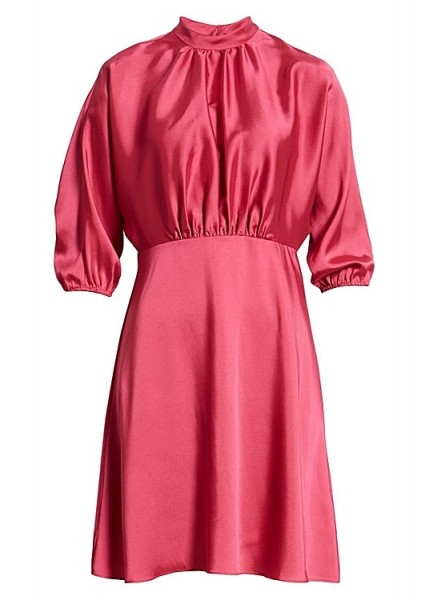 REBECCA MINKOFF Whitney dress ~ pink satin front-gathered dresses