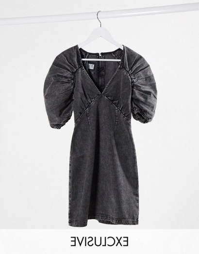Reclaimed Vintage inspired dress in washed black denim - flipped