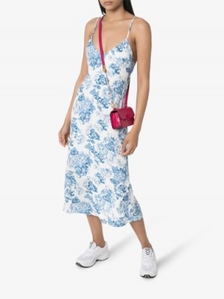 Reformation Chianti White and Blue Floral Print Slip Dress