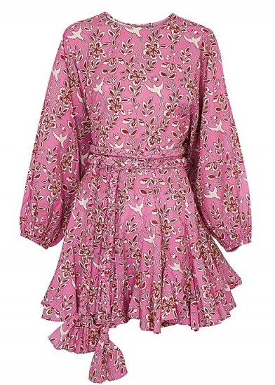 RHODE Ella printed cotton dress / pink ruffle hem dresses - flipped
