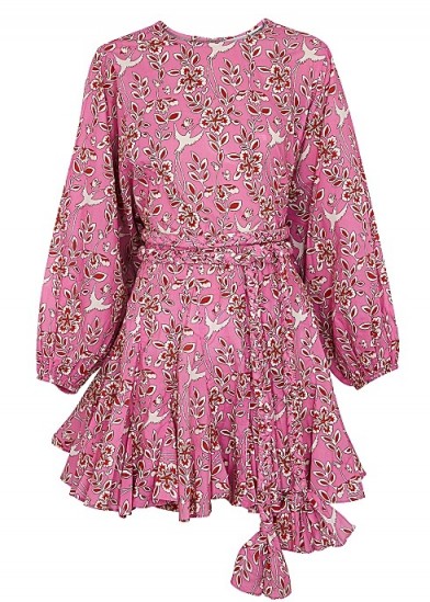 RHODE Ella printed cotton dress / pink ruffle hem dresses