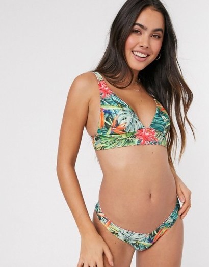 Rip Curl high apex long line reversible bikini top in tropical print - flipped