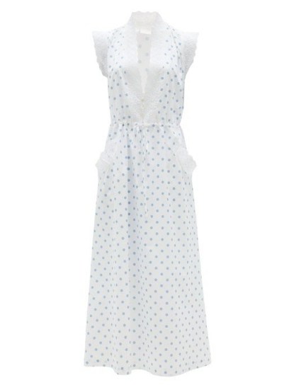 LORETTA CAPONI Rita polka-dot cotton-voile midi dress ~ white summer dresses - flipped