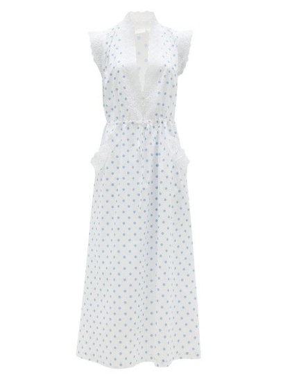 LORETTA CAPONI Rita polka-dot cotton-voile midi dress ~ white summer dresses
