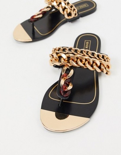 River Island chain detail thong sandal in black / glamorous summer flats - flipped