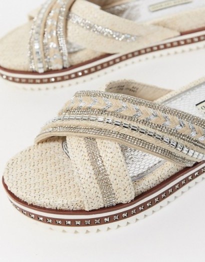 River Island diamonte detail flatform sandal in white | diamante embellished slides - flipped