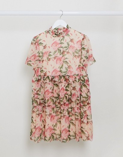 River Island floral tiered mini smock dress in pink / pretty summer dresses