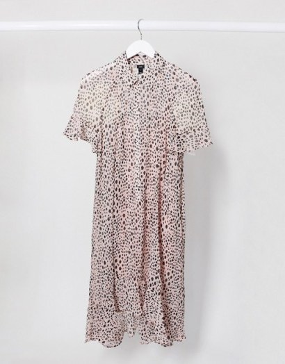 River Island spotted print midi shirt dress in pink - flipped