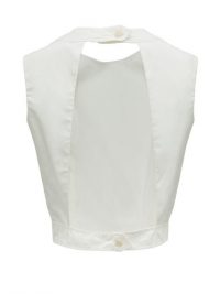 THREE GRACES LONDON Rosie cutout-back cotton-poplin top in ivory white ~ summer cut-out tops