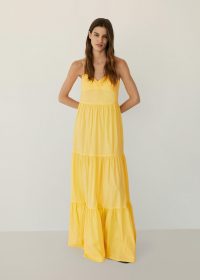 Mango YAKI Ruffled poplin dress | yellow thin strap maxi