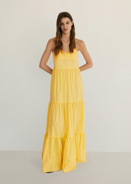 Mango YAKI Ruffled poplin dress | yellow thin strap maxi - flipped