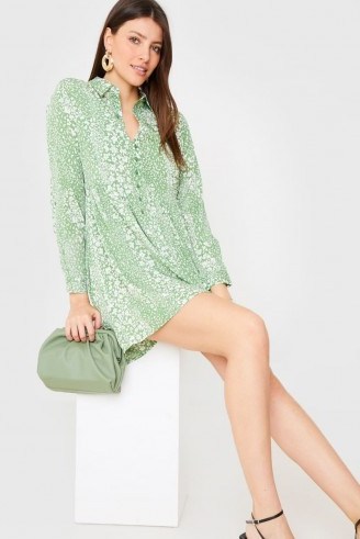 IN THE STYLE SAGE FLORAL SHIRT SMOCK DRESS - flipped