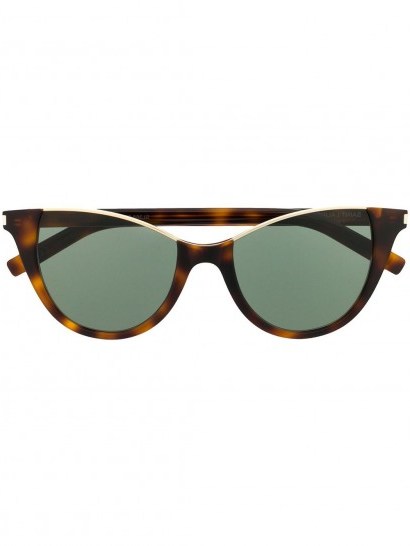 SAINT LAURENT EYEWEAR rimless top cat eye-frame sunglasses in tortoiseshell - flipped