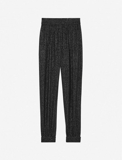 SAINT LAURENT Tapered high-rise lamé knit trousers noir / glam pants