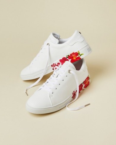 TED BAKER CIRCEE Samba printed cupsole trainers / white flower print sneakers - flipped