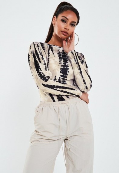 MISSGUIDED sand tie dye crew neck long sleeve top - flipped