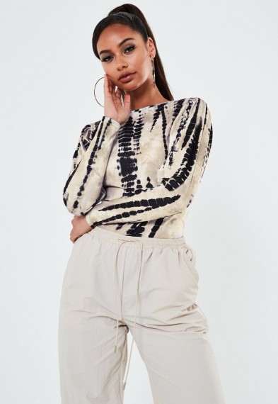 MISSGUIDED sand tie dye crew neck long sleeve top
