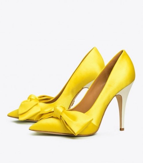 Tory Burch SATIN BOW PUMP in Acidic Yellow / bright & beautiful courts - flipped