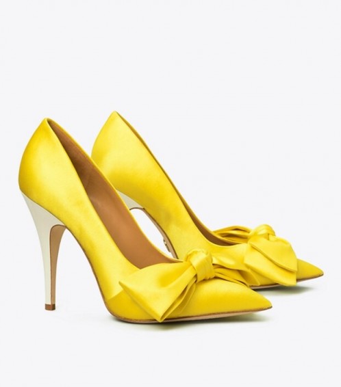 Tory Burch SATIN BOW PUMP in Acidic Yellow / bright & beautiful courts