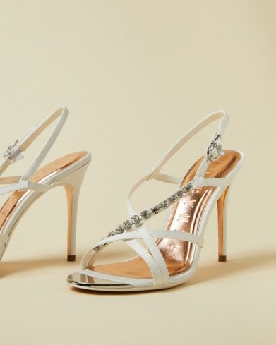TED BAKER THEANAI Satin diamante strappy heeled sandals ivory - flipped
