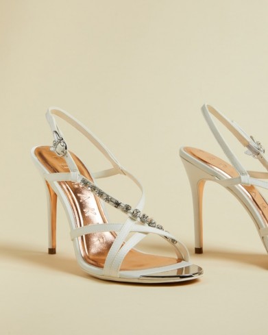 TED BAKER THEANAI Satin diamante strappy heeled sandals ivory