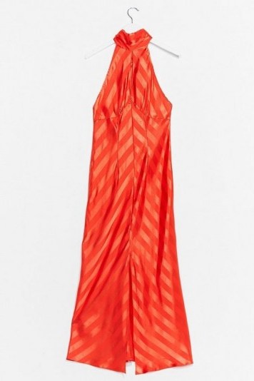 NASTY GAL Satin Jacquard Keyhole Midaxi Dress / orange going outr dresses - flipped