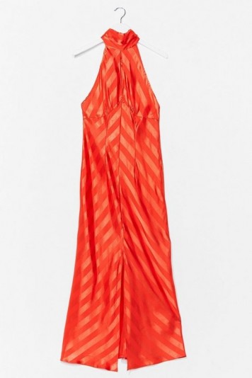 NASTY GAL Satin Jacquard Keyhole Midaxi Dress / orange going outr dresses