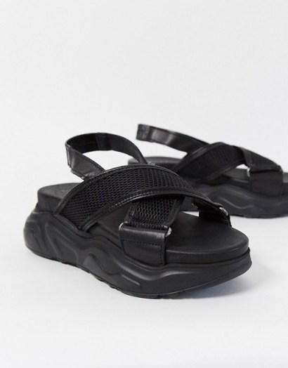 Selected Femme leather fringe chunky sandal in black - flipped