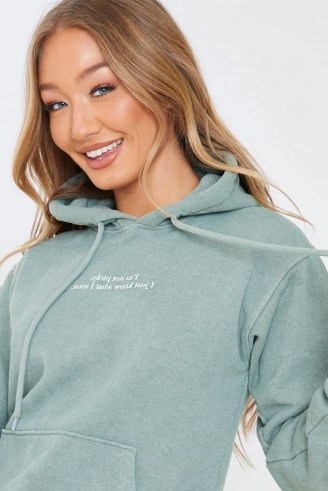 SHAUGHNA PHILLIPS WASHED SAGE ‘I’M NOT PICKY’ SLOGAN HOODIE – green hoodies - flipped