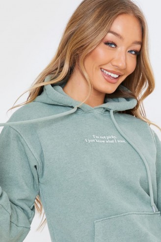 SHAUGHNA PHILLIPS WASHED SAGE ‘I’M NOT PICKY’ SLOGAN HOODIE – green hoodies