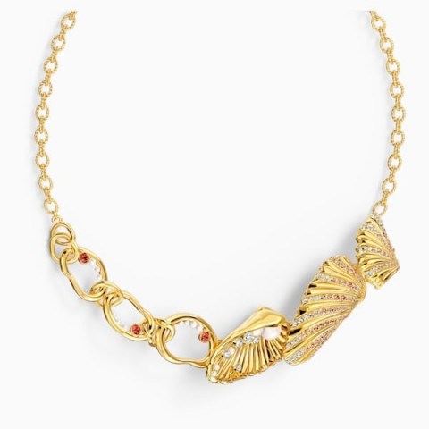 SWAROVSKI SHELL NECKLACE, LIGHT MULTI-COLOURED, GOLD-TONE PLATED ~ sea inspired necklaces - flipped