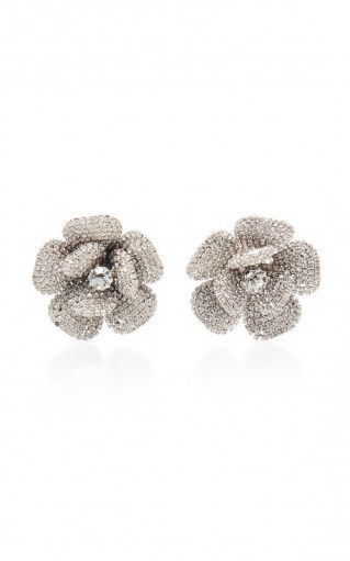 Alessandra Rich Silver-Tone Crystal Floral Clip Earrings - flipped