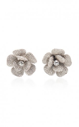 Alessandra Rich Silver-Tone Crystal Floral Clip Earrings