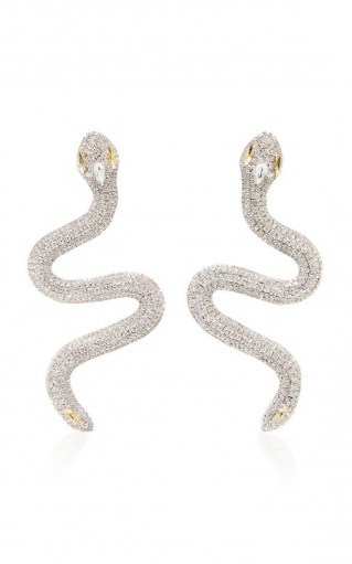 Alessandra Rich Silver-Tone Crystal Snake Clip Earrings / glamorous event accessory - flipped