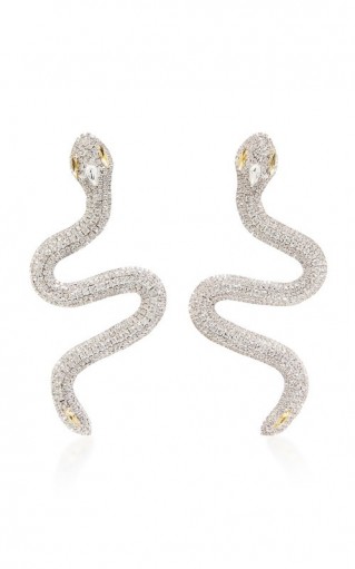 Alessandra Rich Silver-Tone Crystal Snake Clip Earrings / glamorous event accessory