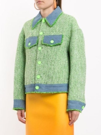 SJYP denim-tweed mixed jacket green/blue - flipped