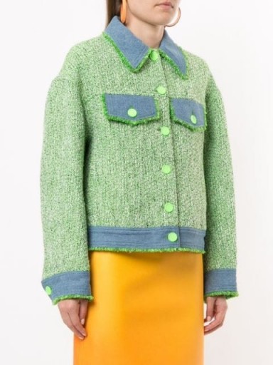 SJYP denim-tweed mixed jacket green/blue