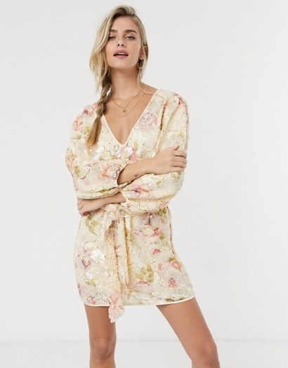 Skylar Rose wrap dress with balloon sleeves in lux floral sequin - flipped
