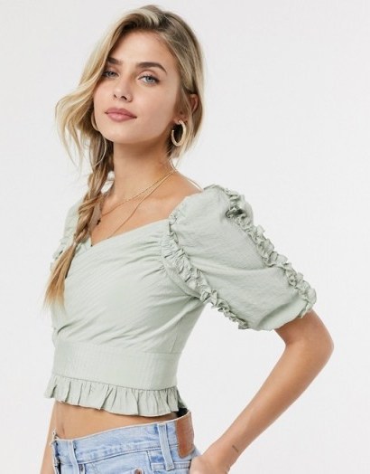 Skylar Rose wrap front top with ruffle trims sage - flipped