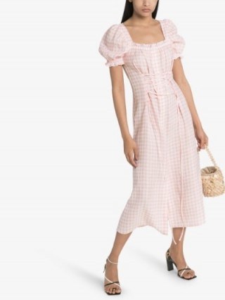 SLEEPER Marquise Gingham Corset Midi Dress / pink check summer dresses - flipped
