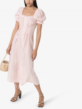 SLEEPER Marquise Gingham Corset Midi Dress / pink check summer dresses