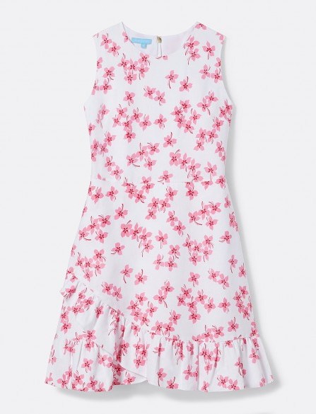 Reese Witherspoon pink floral frock, Draper James Sleeveless Faux Wrap Dress, on Instagram, 11 May 2020 | celebrity dresses - flipped
