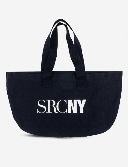 SPORTY & RICH Logo-print cotton-canvas tote bag navy/white