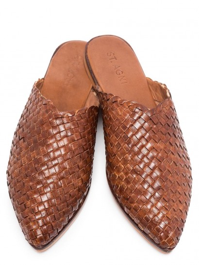 ST. AGNI Caio flat leather woven slippers | flat point toe mules