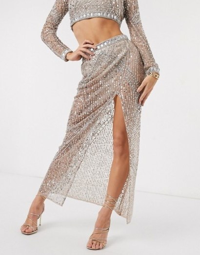 Starlet sheer embellished maxi skirt co-ord in gold | shimmering skirts - flipped