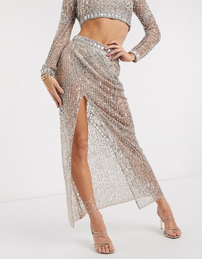Starlet sheer embellished maxi skirt co-ord in gold | shimmering skirts