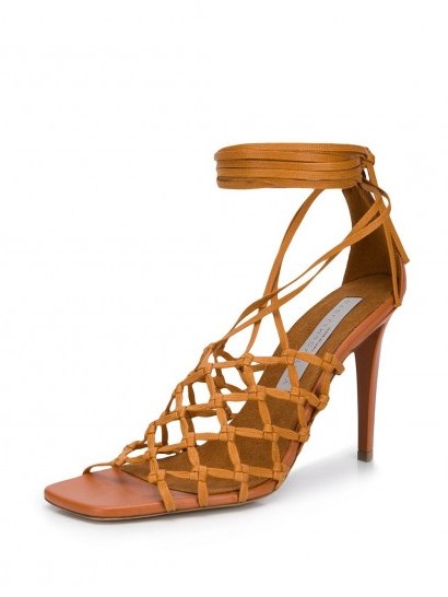 STELLA MCCARTNEY ankle-tie lattice sandals in brown - flipped