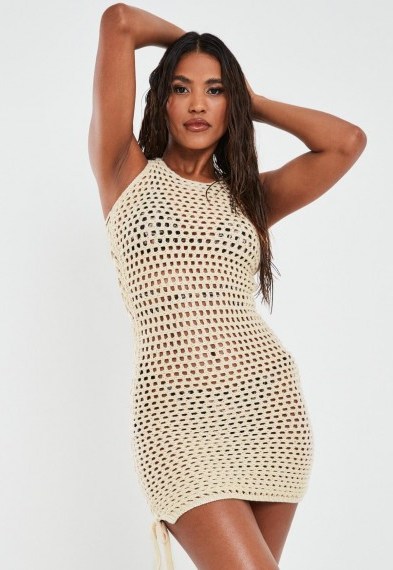 MISSGUIDED stone crochet knit beach cover up mini dress | beachwear - flipped