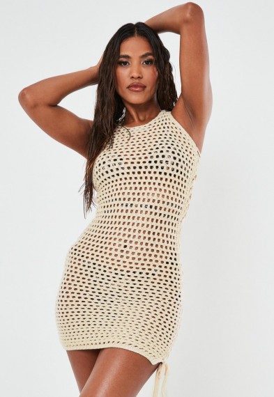 MISSGUIDED stone crochet knit beach cover up mini dress | beachwear